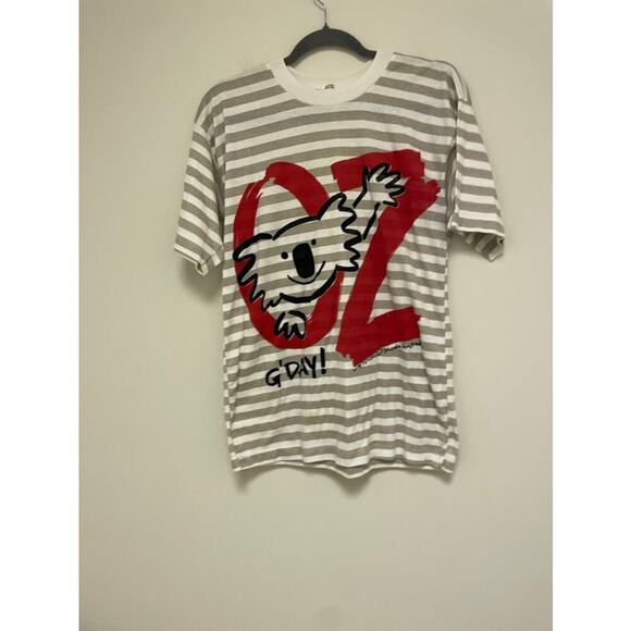 Vtg 90s Australia Koala Striped Shirt M Animal Wildlife Art Beach Surf Skate - Picture 1 of 3
